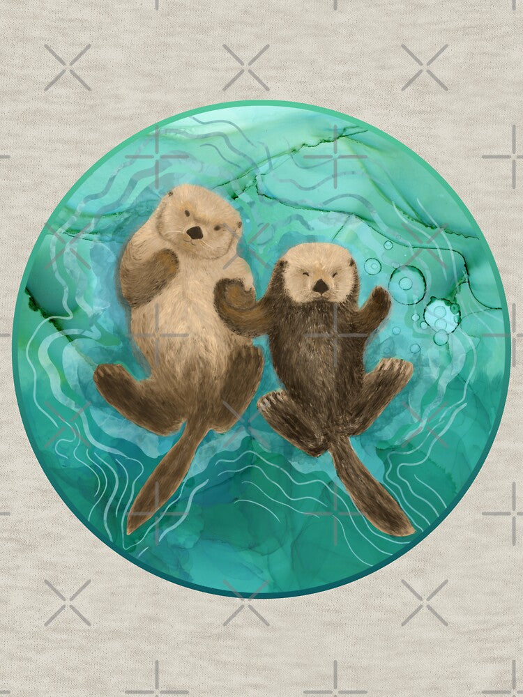 Otters holding hands - mommy and baby by Andreea Dumez