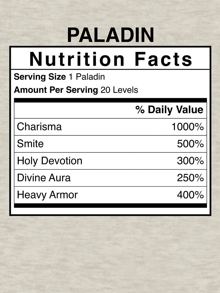 D&D Paladin Nutrition Facts by erincrnkdesign