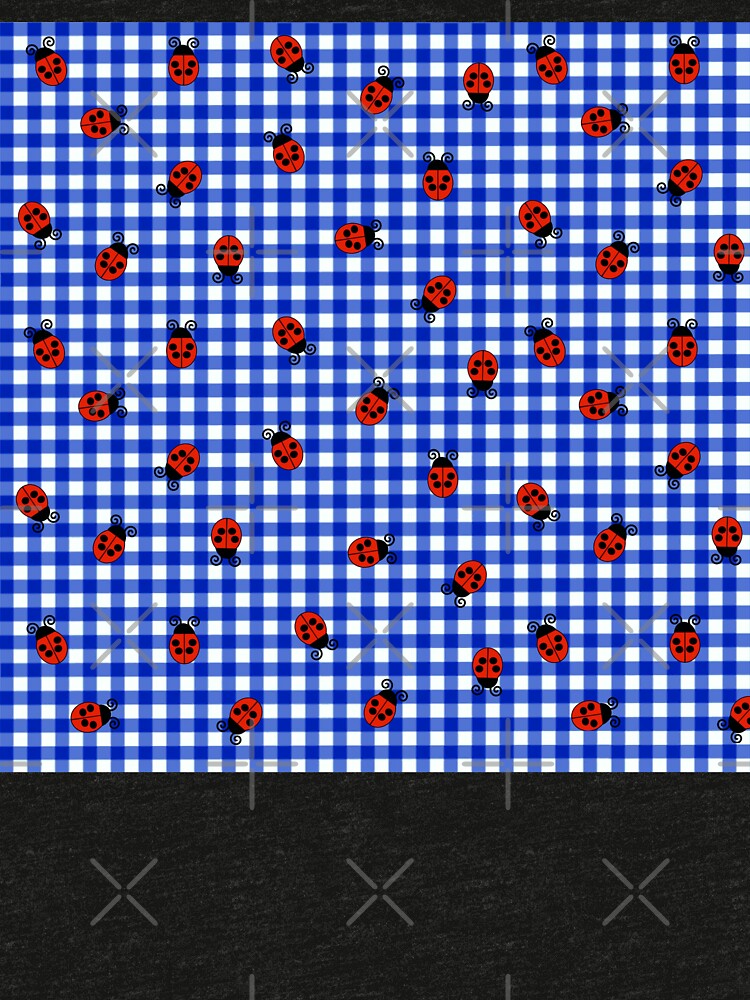 Blue And White Gingham Pattern With Cute Ladybugs by Lovemountain