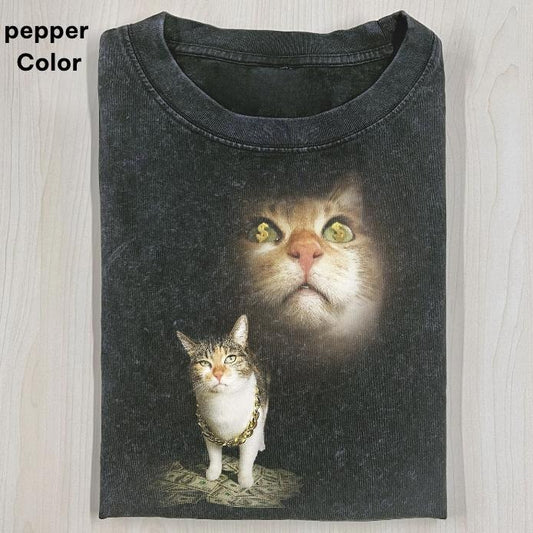 rich kitten GRAPHIC T-SHIRT, Retro Funny Vintage Tee, Cat Portrait T-Shirt, Unisex Meme Cringe Funny Dumb Shirt, FUNNY CUTE, funny shirts for women
