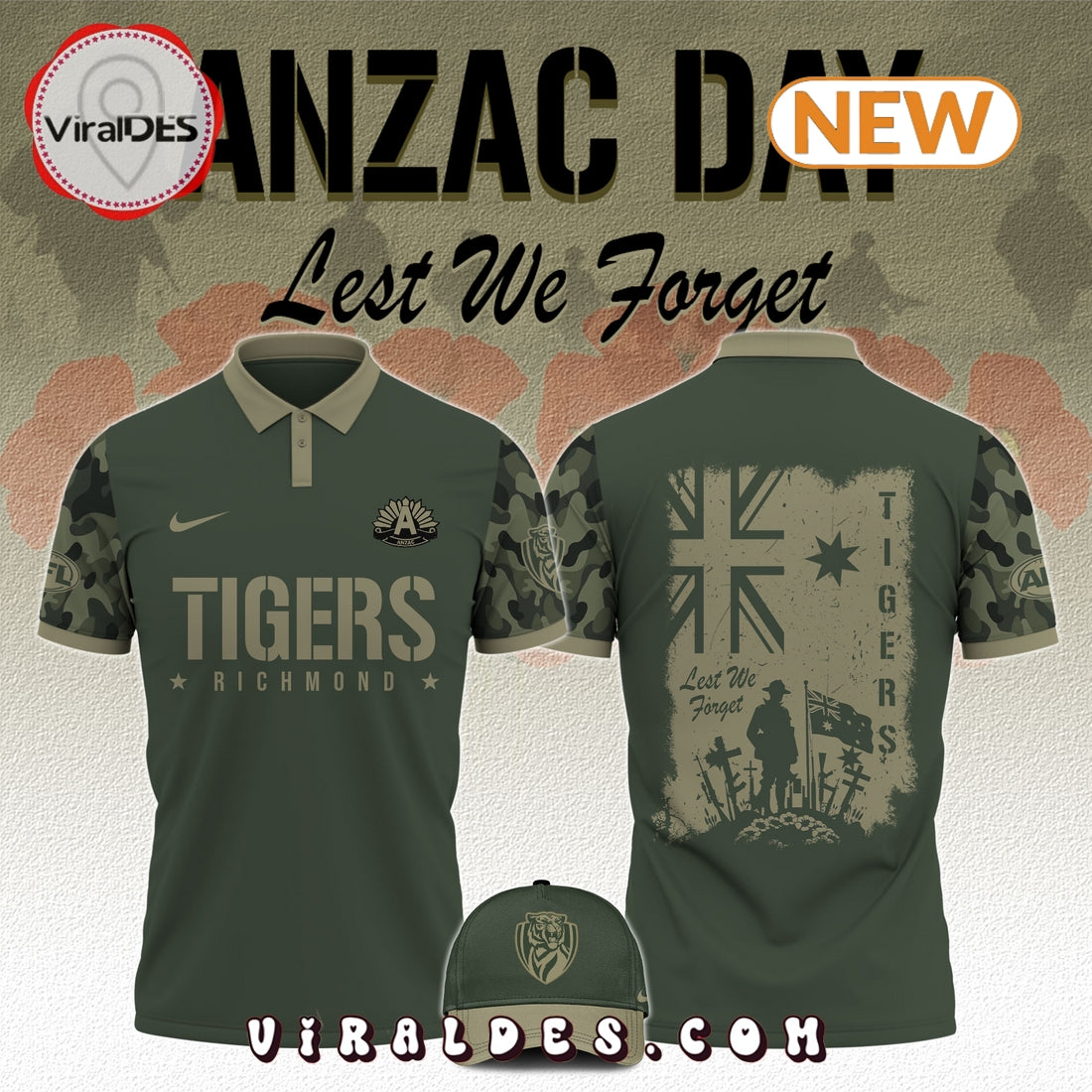 Richmond Tigers x Anzac Day Limited Edition Polo, Cap