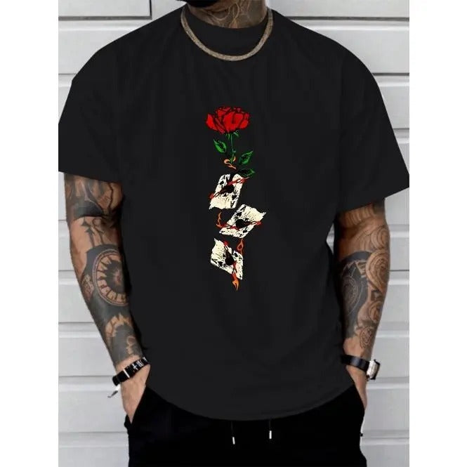 rose print comfortable and soft tee shirt, Tees for Men, Casual Short Sleeve T-shirt for summer Made in USA