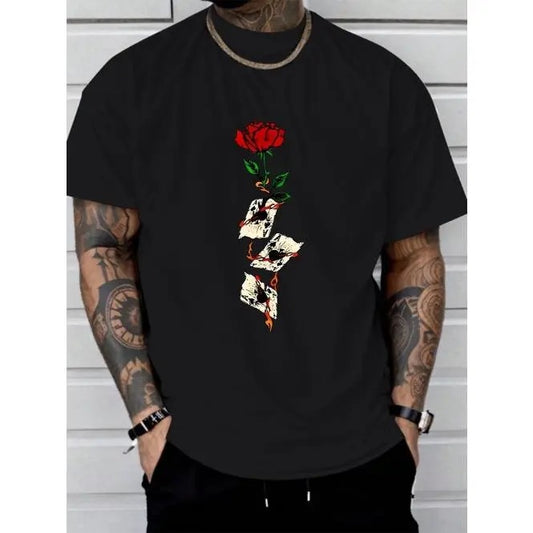 rose print comfortable and soft tee shirt, Tees for Men, Casual Short Sleeve T-shirt for summer Made in USA