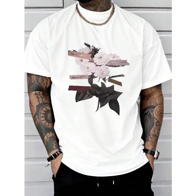 rose print comfortable and soft tee shirt, Tees for Men, Casual Short Sleeve T-shirt for summer Made in USAstyle{n002}2