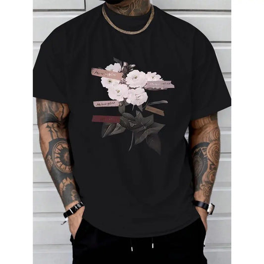 rose print comfortable and soft tee shirt, Tees for Men, Casual Short Sleeve T-shirt for summer Made in USAstyle{n002}3