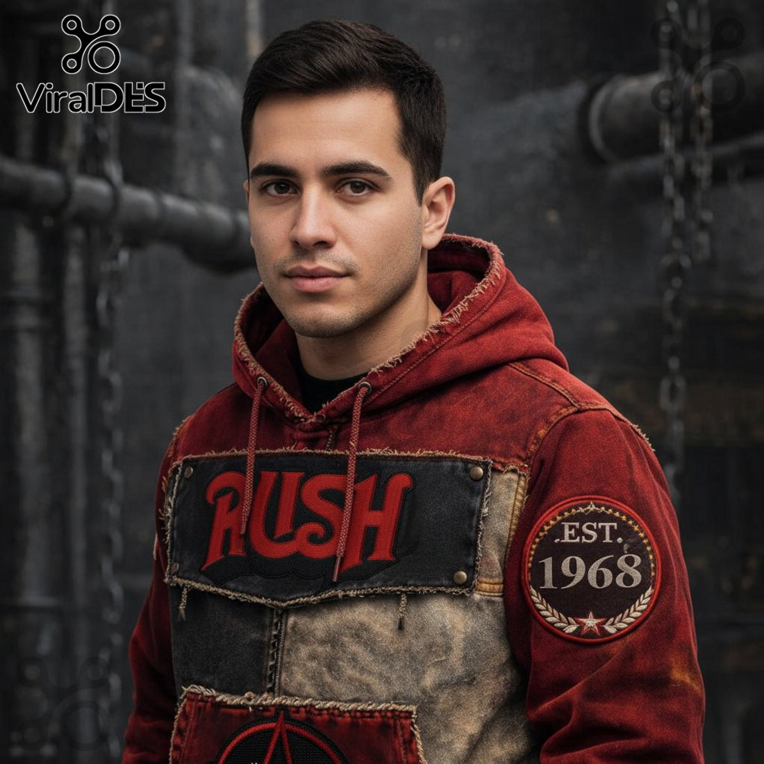 Rush Band Est. 1968 Vintage Patchwork Premium Fashion Hoodie