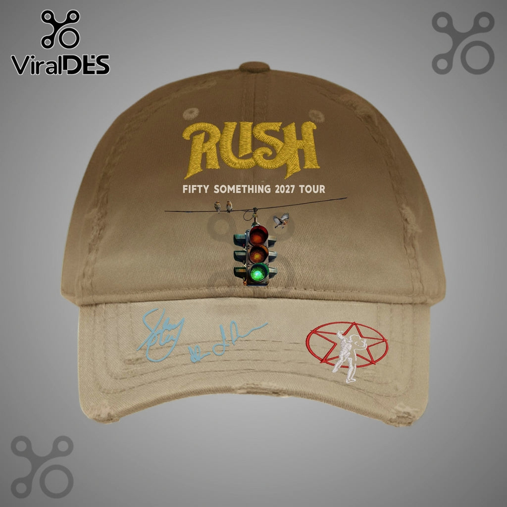 Rush Fifty Something 2027 Tour Embroidered Distressed Baseball Cap