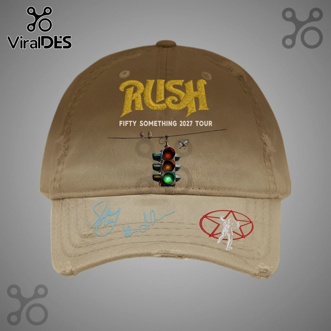 Rush Fifty Something 2027 Tour Embroidered Distressed Baseball Cap