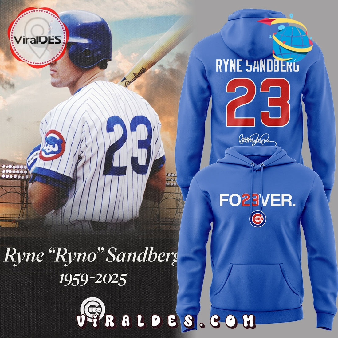 Ryne Sandberg 1959 – 2025 Signatures Blue Hoodie