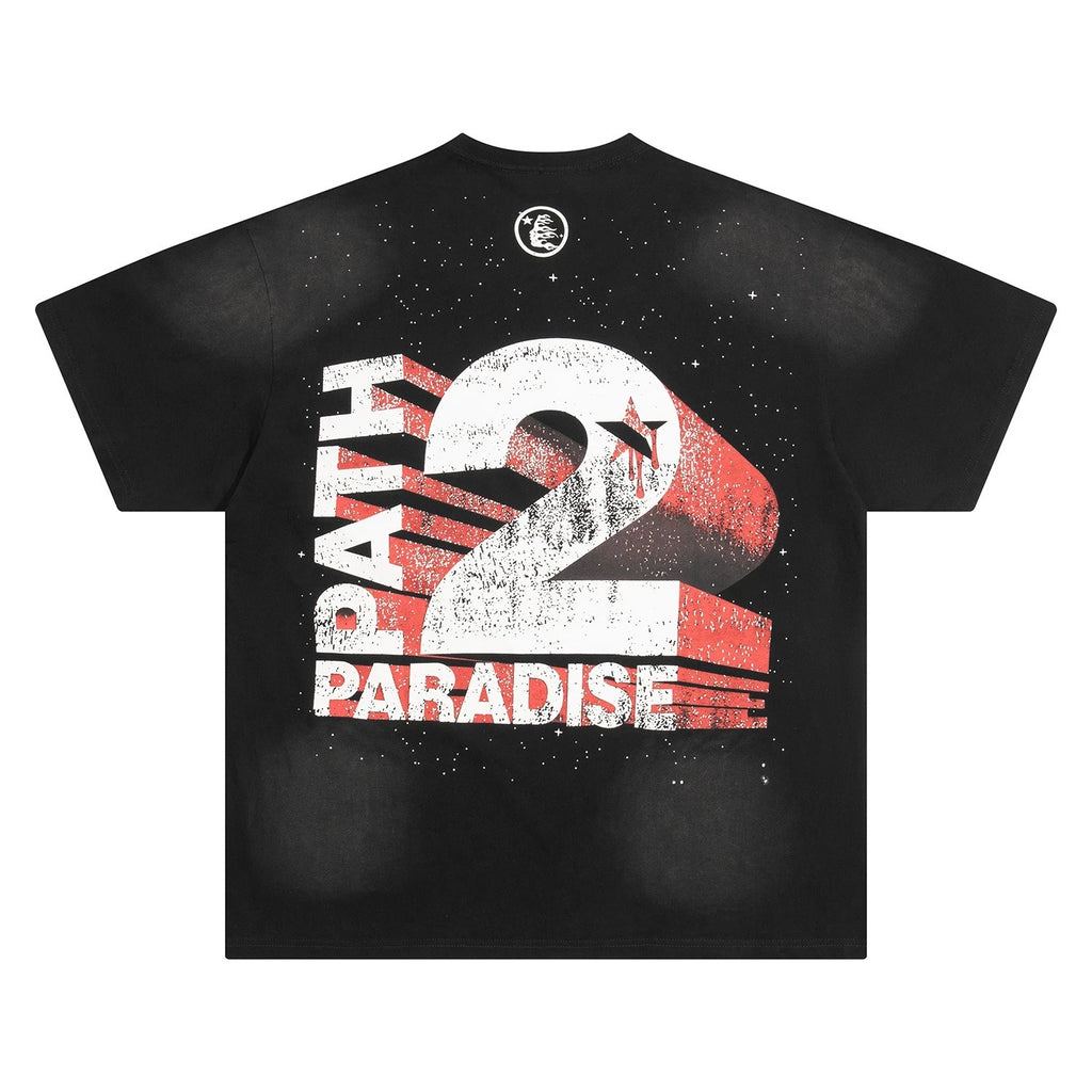 Men's Vintage Washed Black T-Shirt Path 2 Paradise 3D Graphic Oversized
