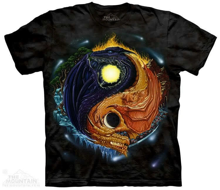 Yin Yang Dragon Sun Moon Legendary Magical The Mountain Cotton T-Shirt S-M