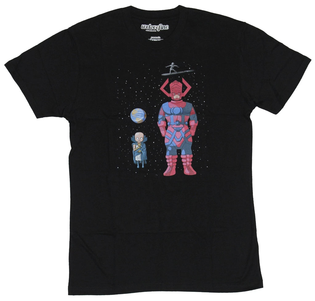 Silver Surfer  Adult New T-Shirt - Cartoon Watcher Surfer & Galactus in Space