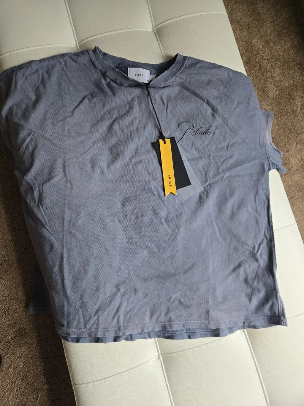 Rhude Men's Reverse Tee Sundry Steel Cotton Logo Accent Short Sleeve  SMALL