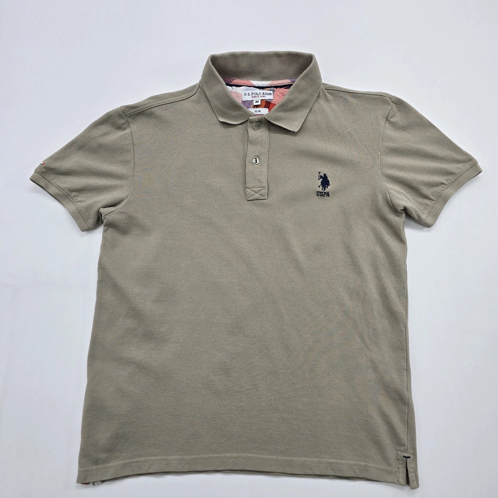 U.S. Polo Assn Men Tan Slim Polo Shirt Size M Cotton Pique Logo Collared