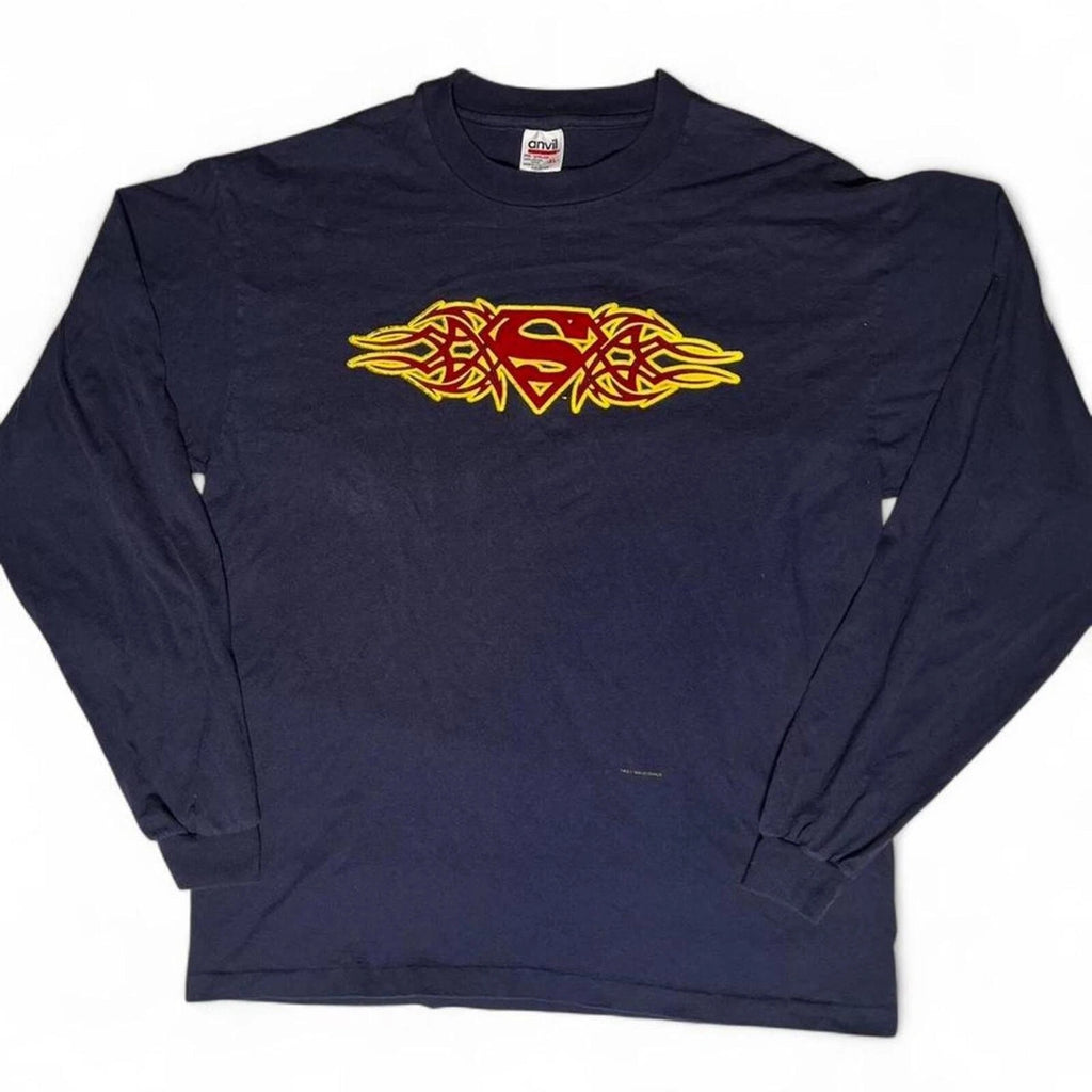Vintage 1999 Superman Tribal Flame Long Sleeve T-Shirt Sz XL