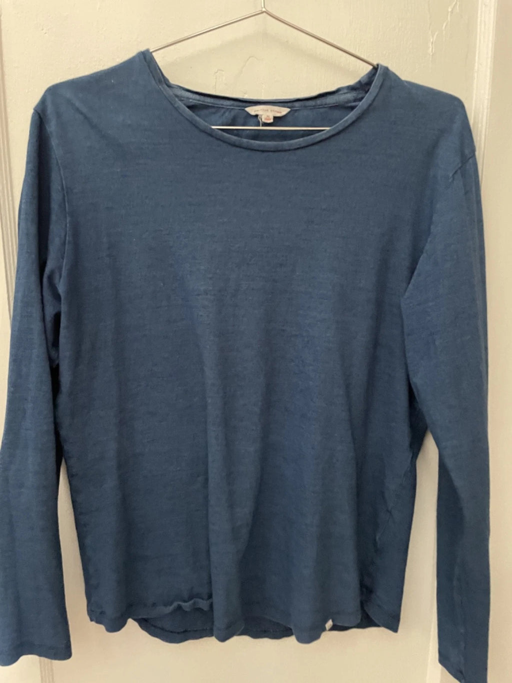Orlebar Brown Mens Navy Blue Long Sleeve Cotton T-Shirt Curved Hem Size Medium