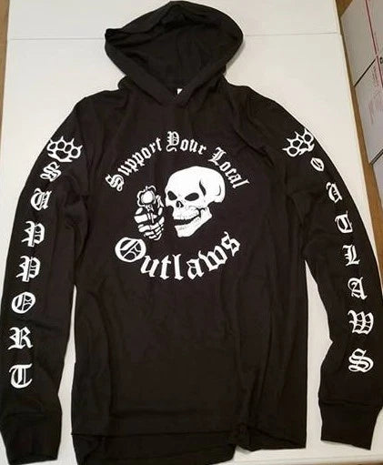 SYLO Support Outlaws motorcycle biker long sleeve hooded hood t shirt