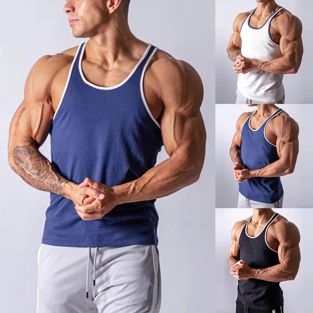 Mens Tank Top Bodybuilding Tee Gym Athletic Vest Stretch Stringer Plain 3Colors✔