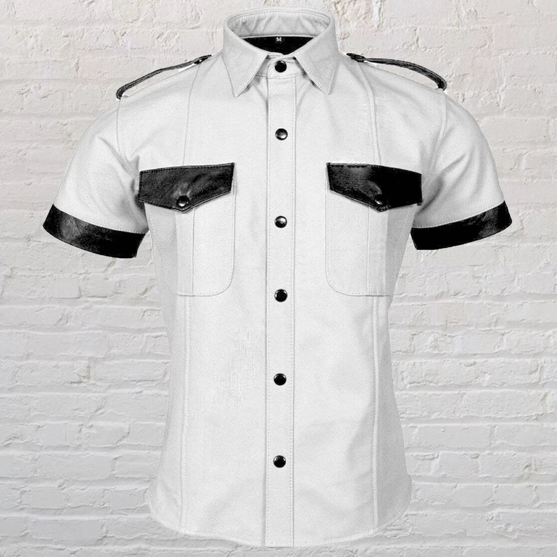 HideWorks Men's Leather Shirt Jacket Slim Fit White - Button - Pockets, Long Sleeve