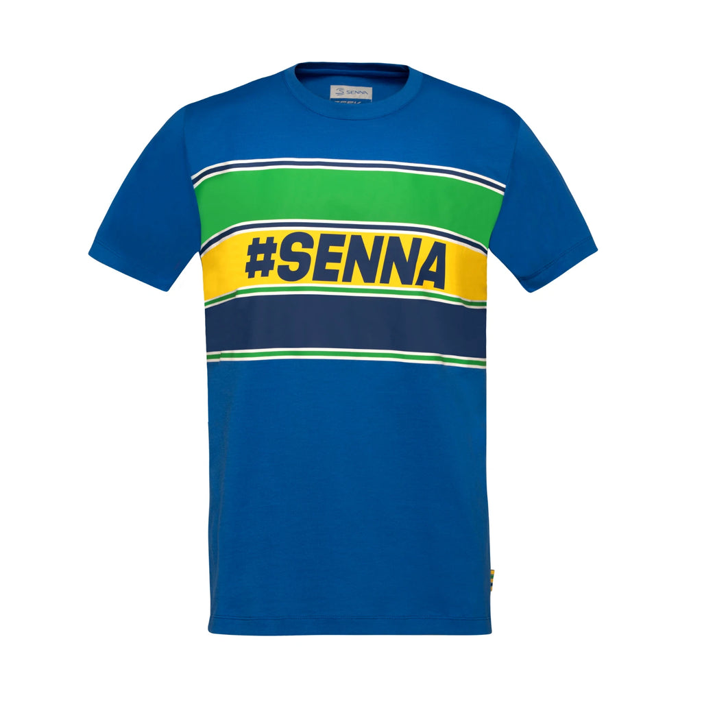 Ayrton Senna Official Formula 1 Men's Hashtag Flag T-Shirt Tee Blue Green Yellow