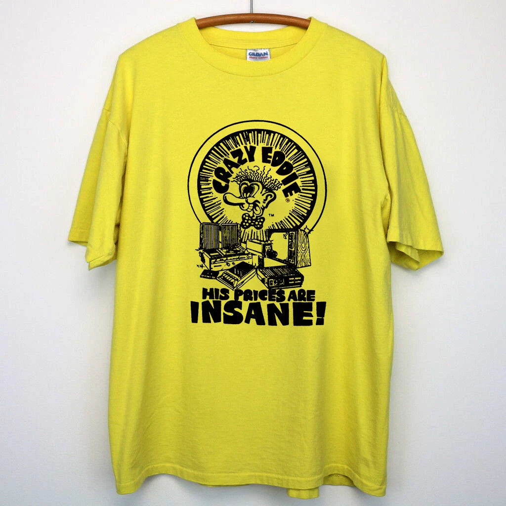 SUPER RARE 1980 Crazy Eddie Yellow Insane Prices custom T-shirt Gildan USA