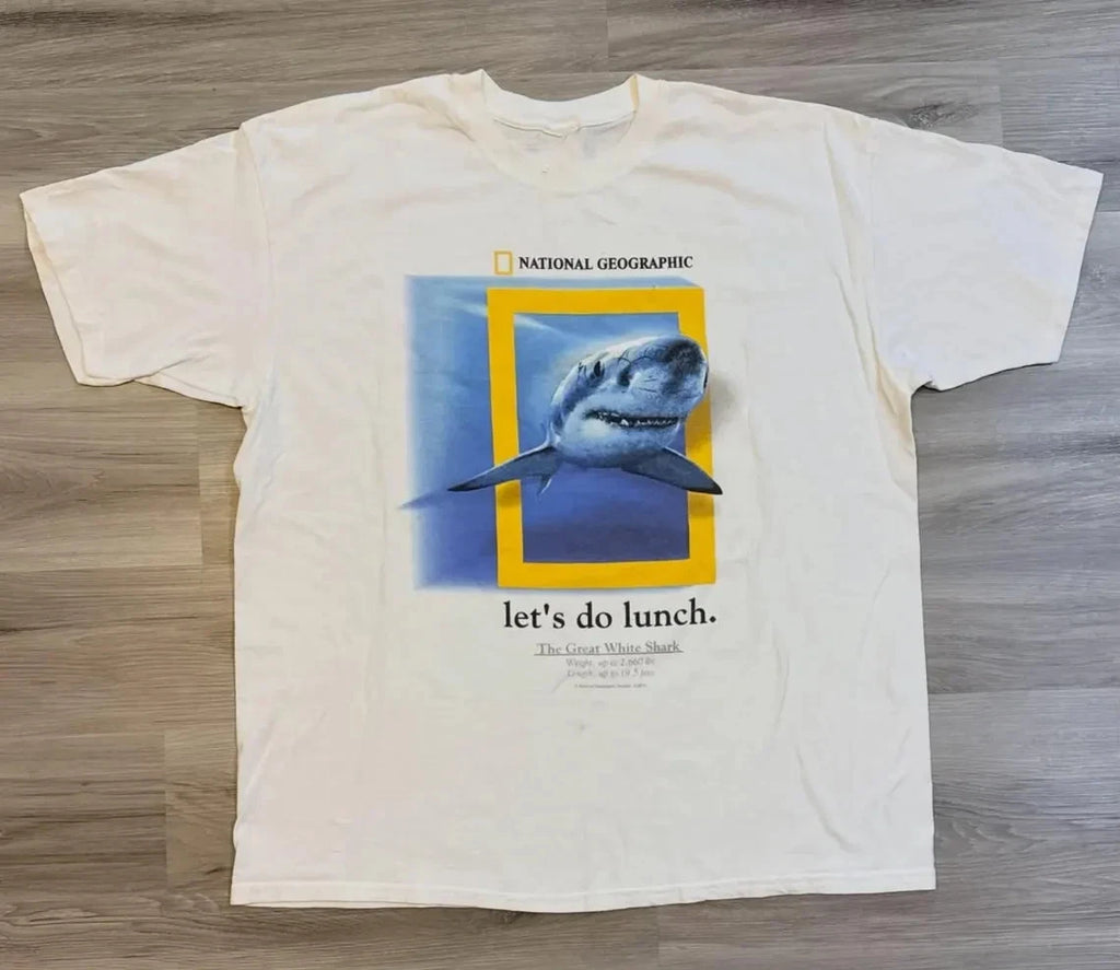 Retro National Geographic Let's Do Lunch Shark Graphic T-Shirt