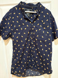 Five Points Short Sleeve Button Down Shirt Size L Large Slim Fit Tacos Navy Blue