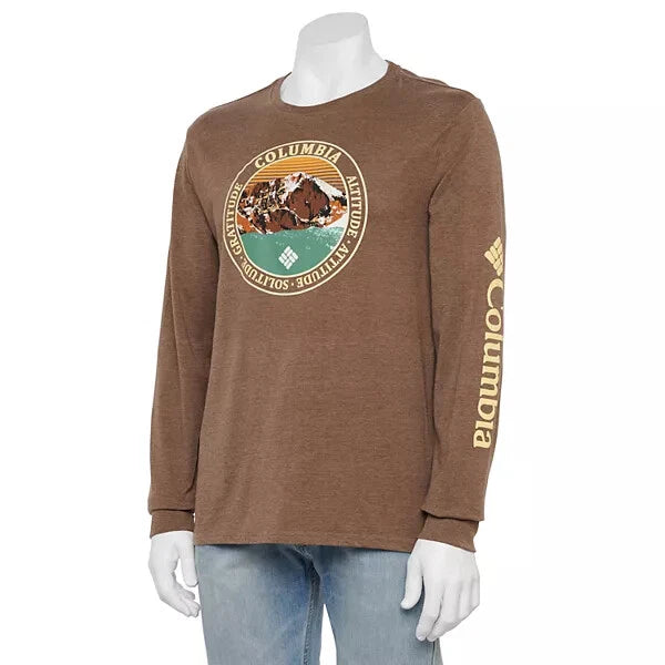 Columbia Men's Brown Long Sleeve Graphic Tee T-Shirt L, XL, 2XL Choose Size New