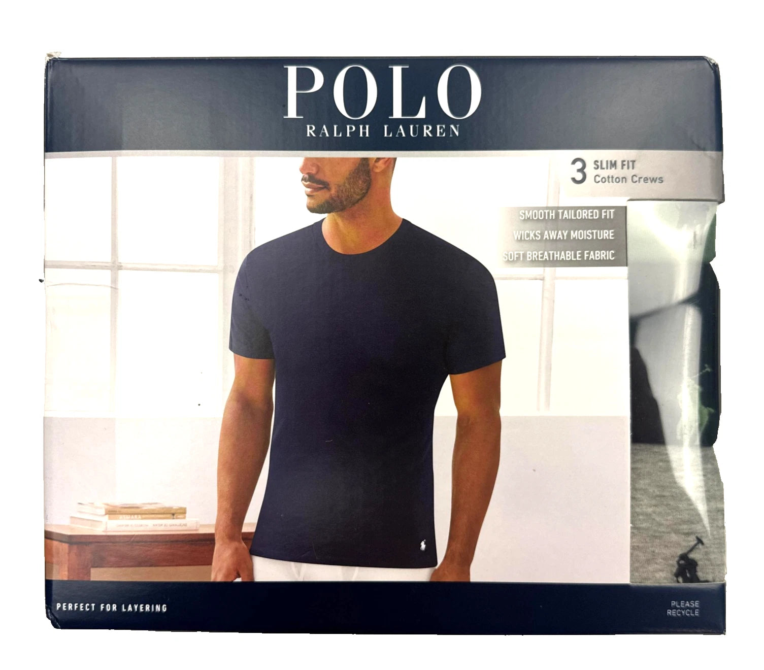 Polo Ralph Lauren Shirt Mens Small 3-Pack Slim Fit Cotton Crew Navy Green Grey