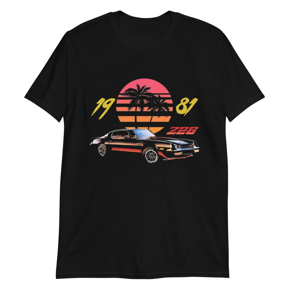 1981 Camaro Z28 80s Retro Sunset Palm Trees Short-Sleeve Unisex T-Shirt