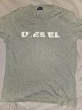 Diesel Mens Large T Shirt Grey Tee White Faded Logo Slim Fit Cotton Short Sleeve