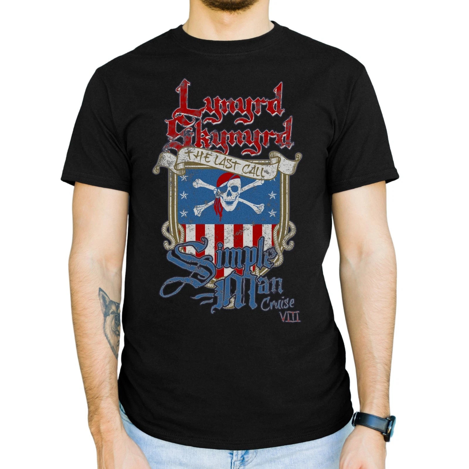Lynyrd Skynyrd Simple Man Cruise Flag Pirate Classic Rock Official Men's T-Shirt