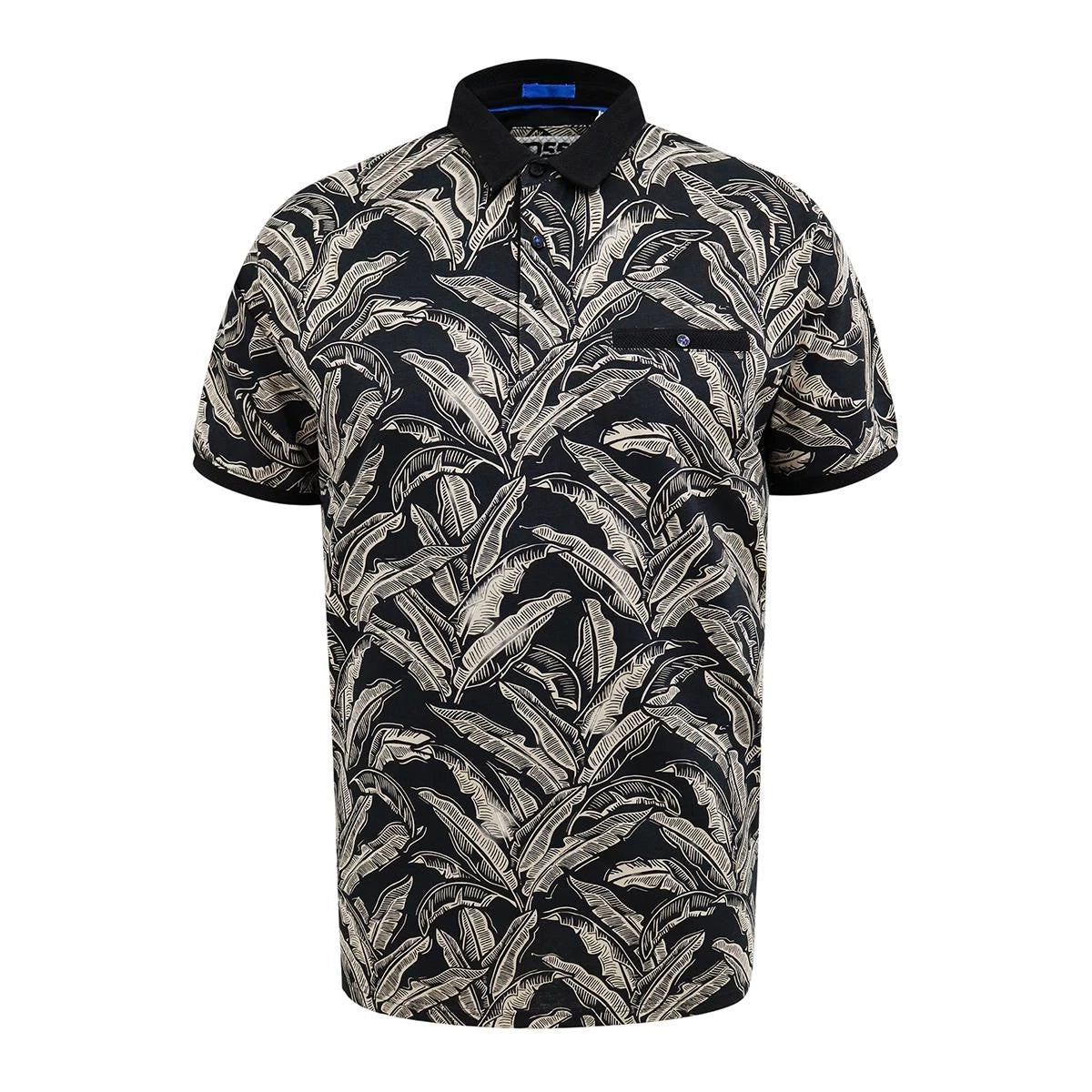 D555 PALMER- All Over Leaf Printed Polo Shirt For Men in Black, 2XL-8XL