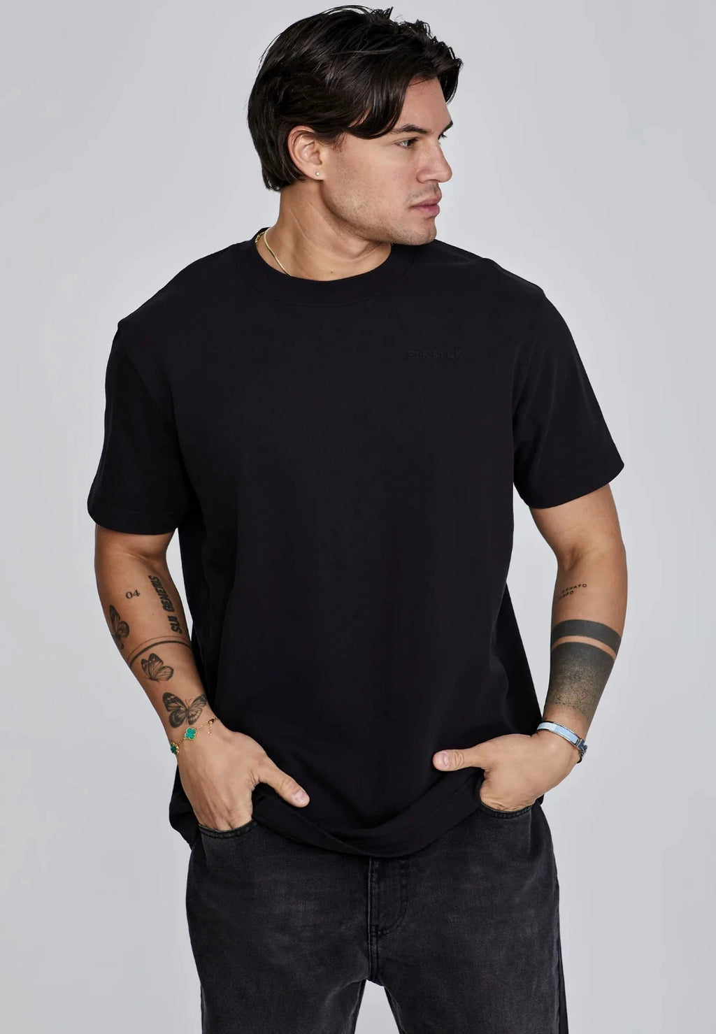 SikSilk Mens Black Filigree T-Shirt Medium