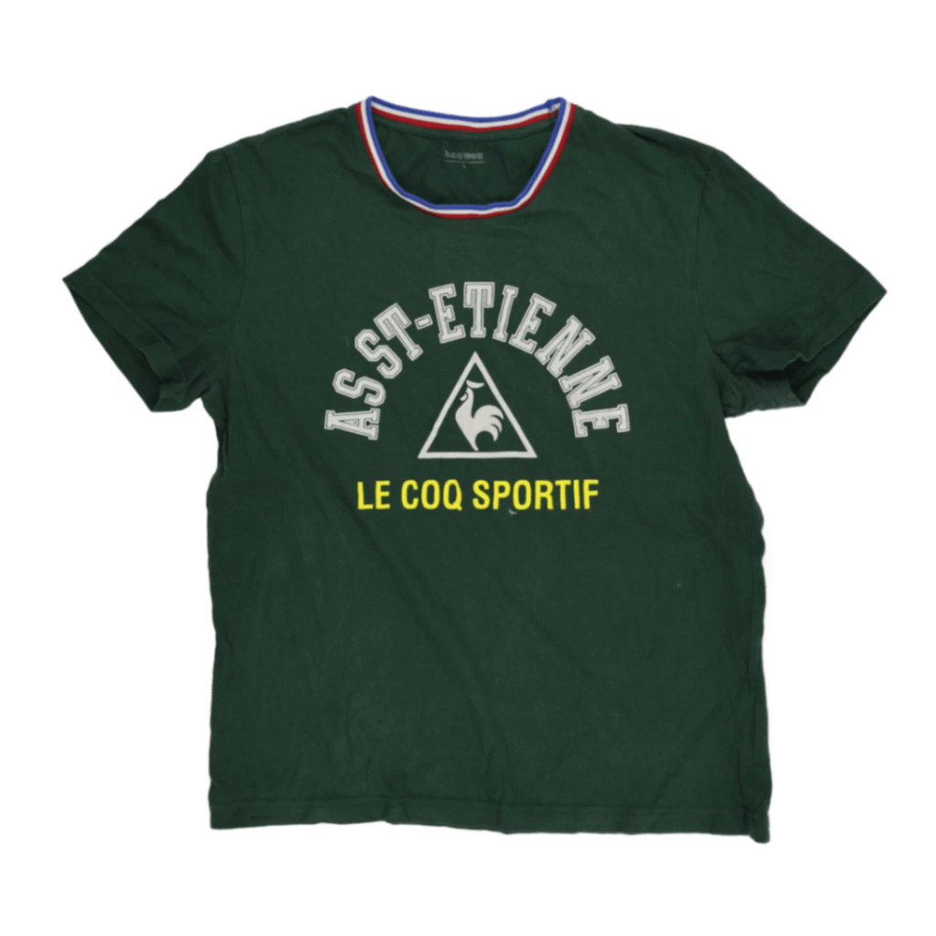 Le Coq Sportif Men's Green Crew Neck Short Sleeve Cotton T-Shirt Size L