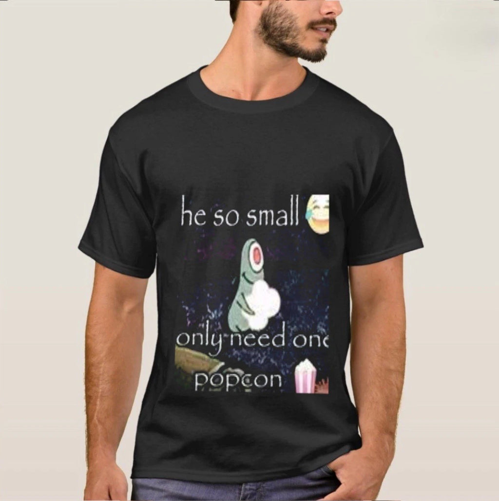 Men's Black Graphic Print Crew Neck Short Sleeve T-Shirt "he so small"