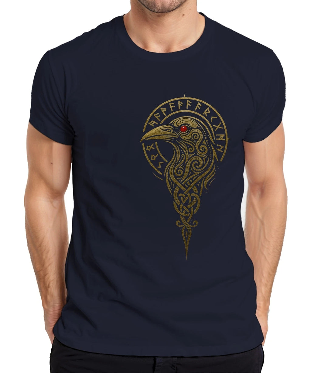 Viking Raven Runes Celtic Knot Norse Mythology Gold Men's T-Shirt