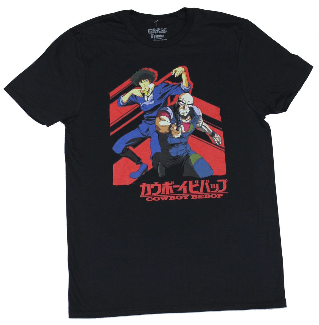 Cowboy Bebop Adult New T-Shirt - Spike & Jet In Red Outline