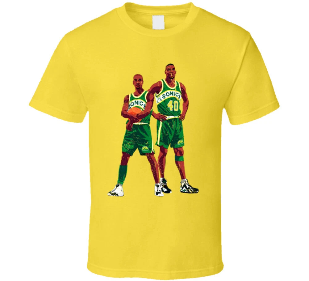 Shawn Kemp And Gary Payton Illustrated Distressed T Shirt