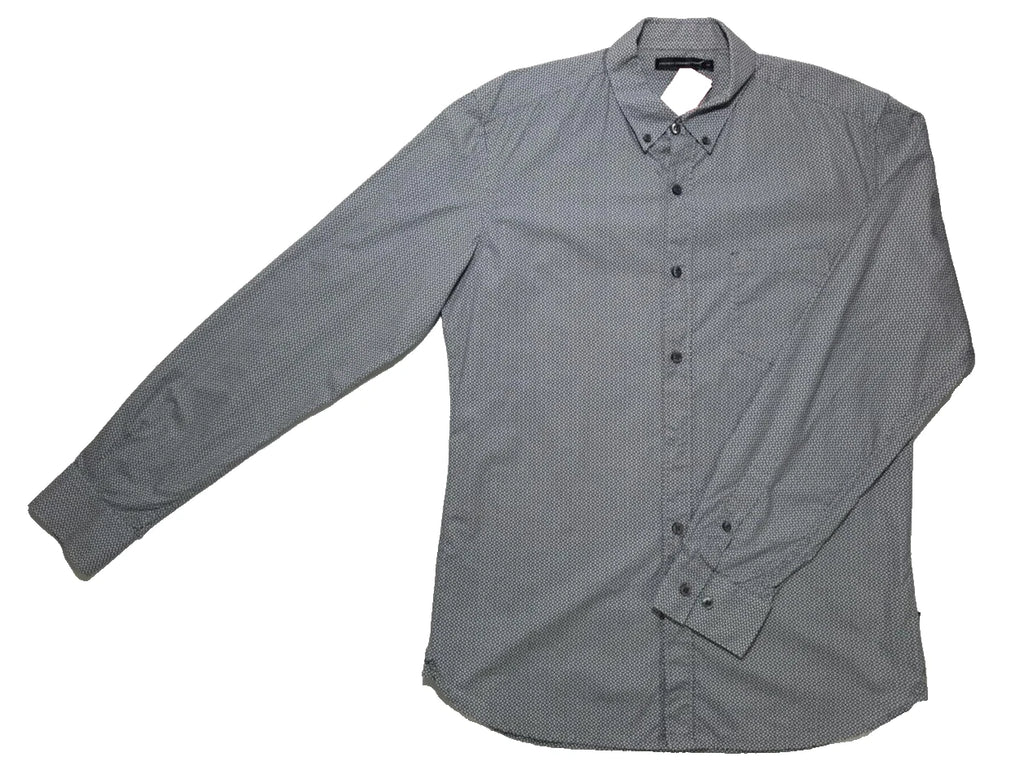 French Connection Men'S Shirt - Dark Navy Ditsy Slim Long Sleeve Formal - Size M