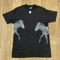 Vintage 80s Harlequin Zebra Wrap Around All Over Print Black Art T-Shirt L M