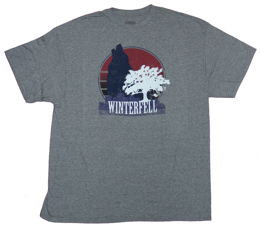 Game of Thrones Adult New T-Shirt - Winterfell Wolf and Tree Postcard Style Art