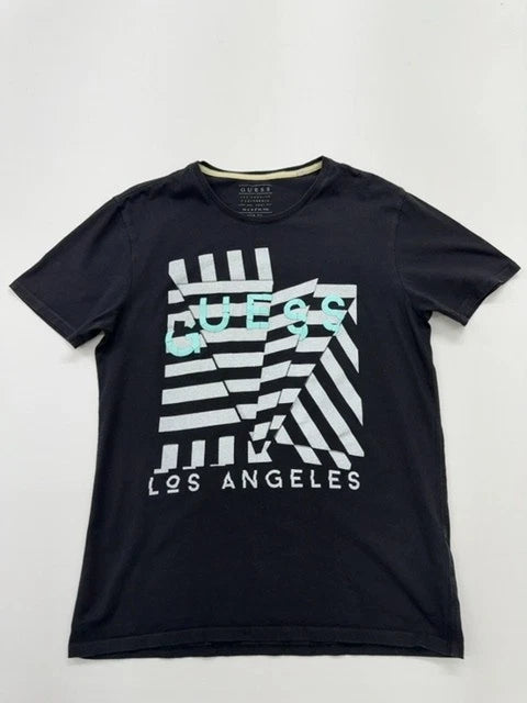 GUESS Boys Black Logo Slim Fit LA T-Shirt Size L Crew Neck