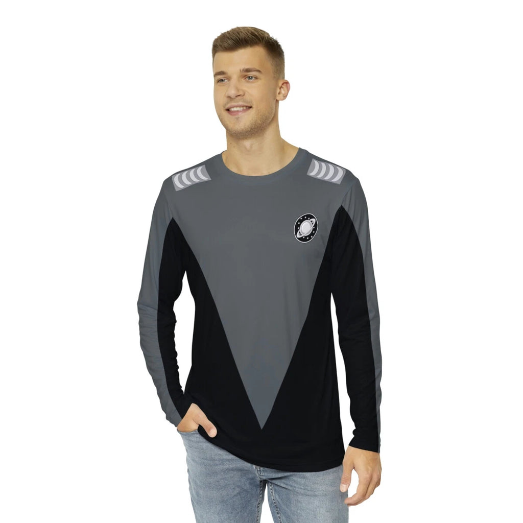 Galaxy Quest Long Sleeve Shirt Captain's Uniform Costume - Taggart - Black Gray