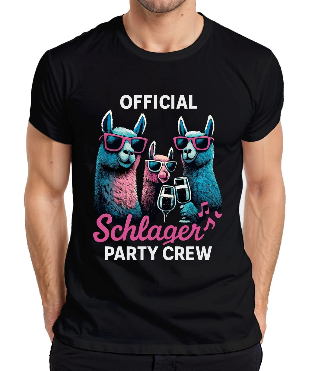 Schlager Party Crew Official Alpaca Llama Prosecco Music Fan Club Mens T-Shirt