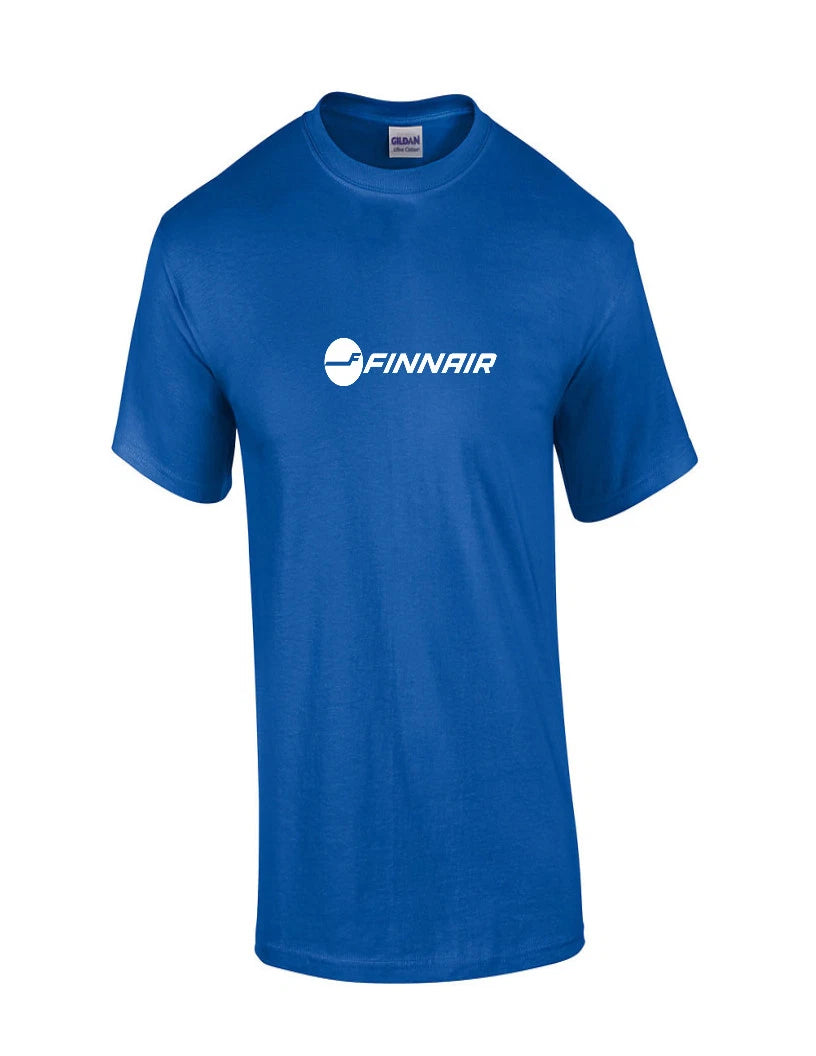 Finnair White Retro Logo Finland Finnish Airline Royal Blue Cotton T-Shirt