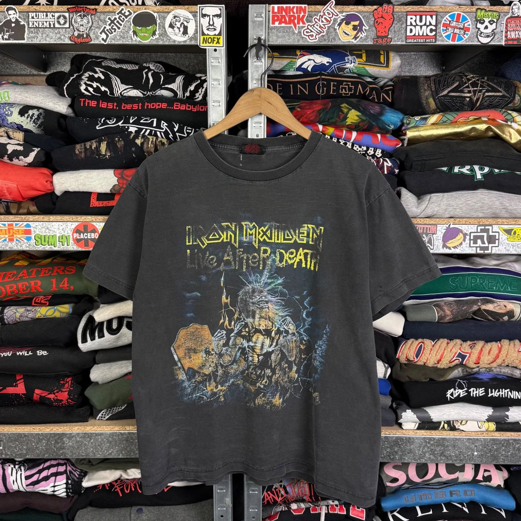 VINTAGE IRON MAIDEN LIVE AFTER DEATH T-SHIRT FADED BLACK THUNDER TAG SIZE LARGE