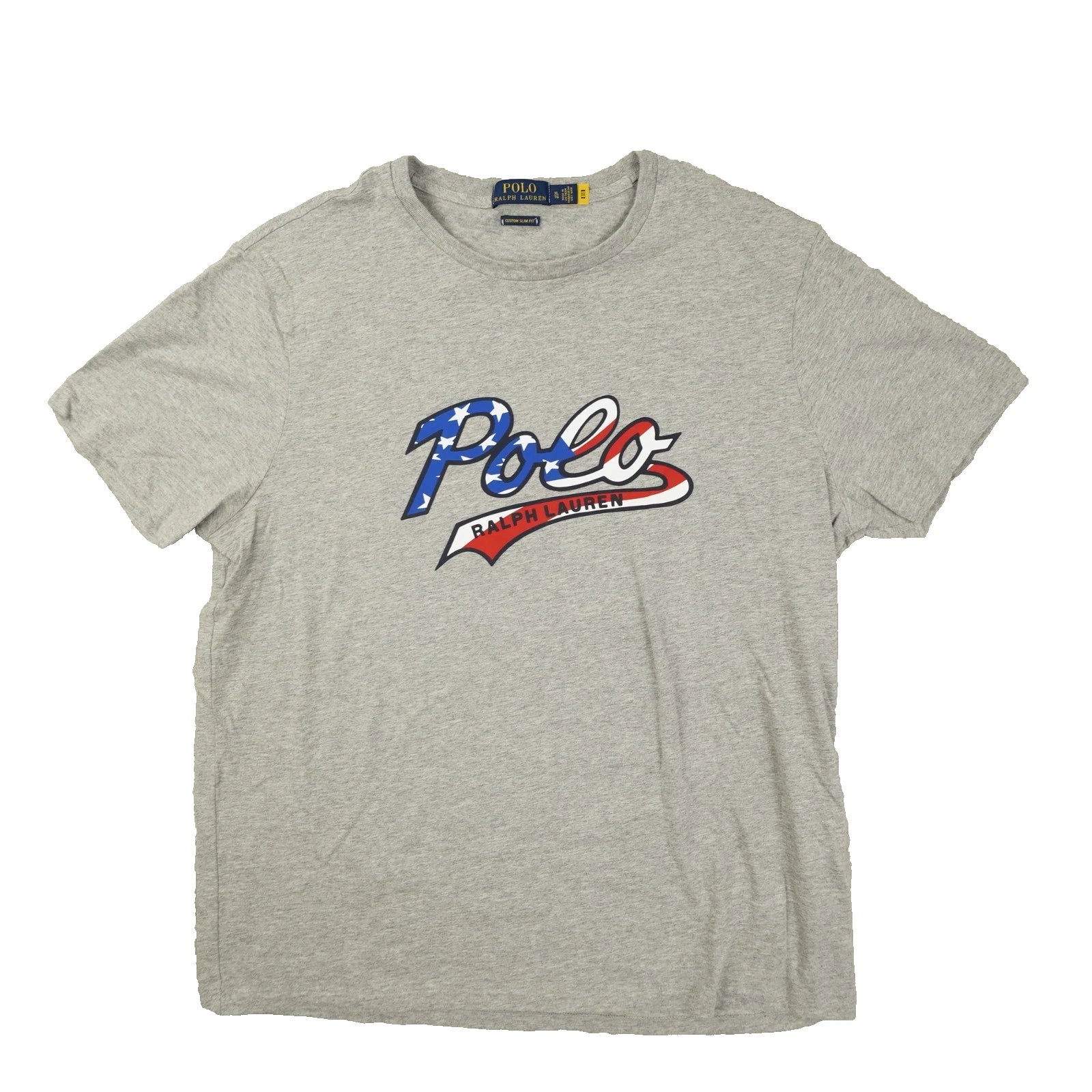Polo Ralph Lauren Crew Neck T Shirt Mens XL Custom Slim Fit Logo Gray Flag Stars