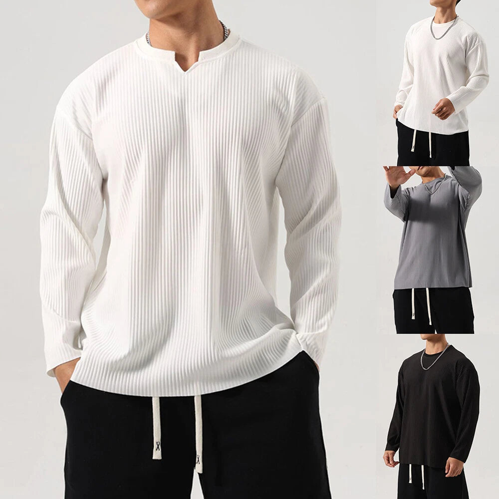 Mens Solid Long Sleeve Casual Slim Fit Basic Tunic T-Shirt Quick Dry + ☆