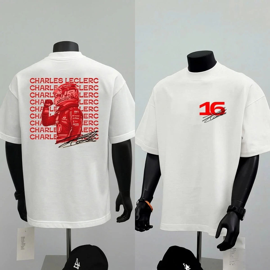 Charles Leclerc Inspired No.16 Racing Graphic T-Shirt Motorsport Fan Tee